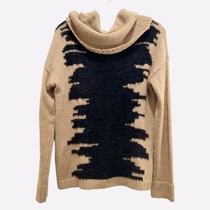Kensie Cowl Funnel Neck Ink Blot Tan and Black Sweater Sz M